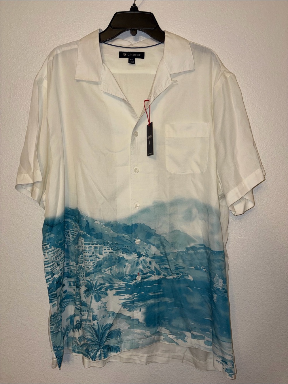 Cremieux XXL Mens Shirt NWT Blue White Scenic Coastal Resort Short Sleeve